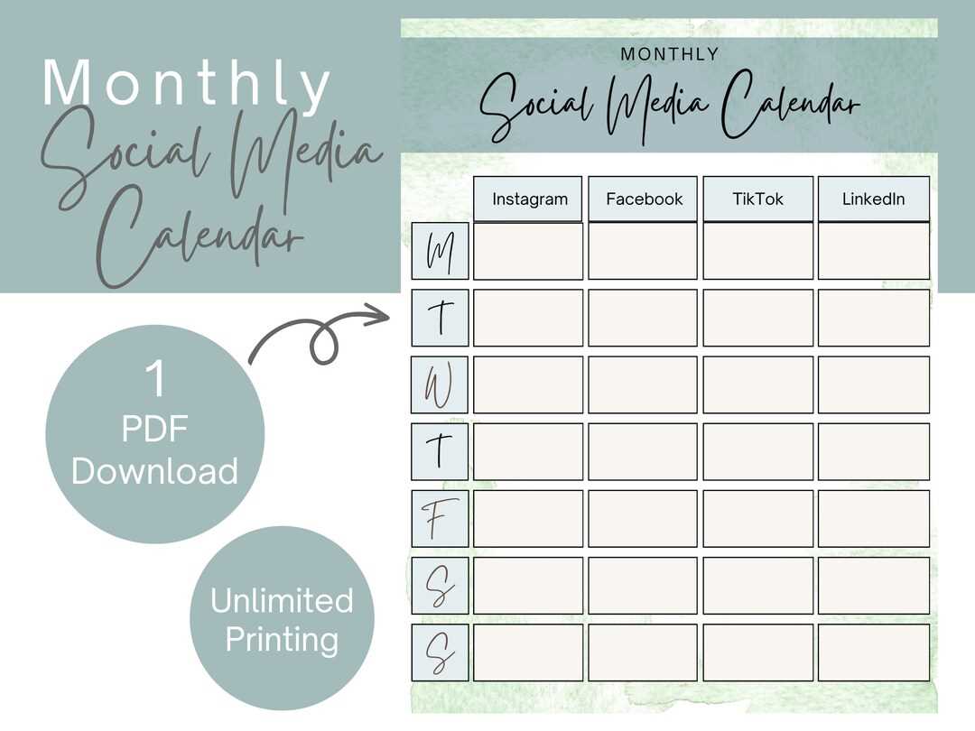 printable monthly social media calendar template