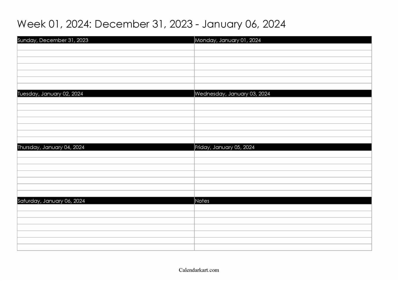 printable one week calendar template