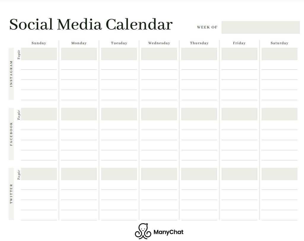 printable social media calendar template