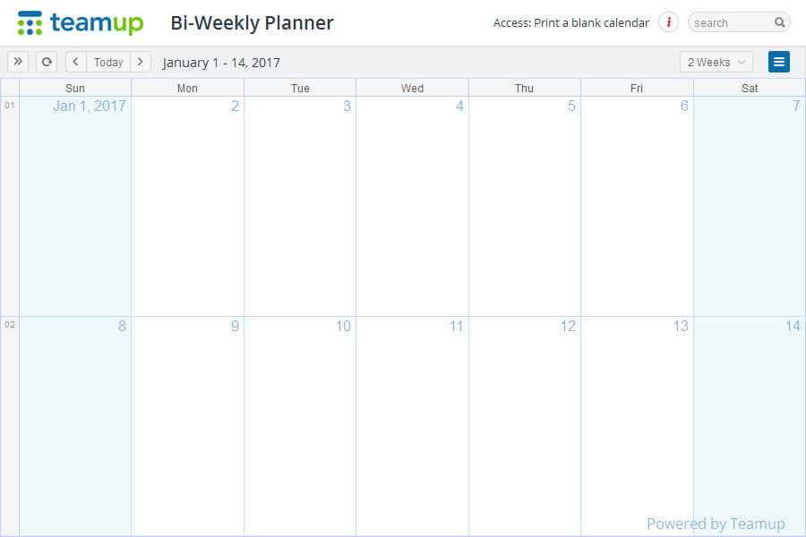 printable two week calendar template