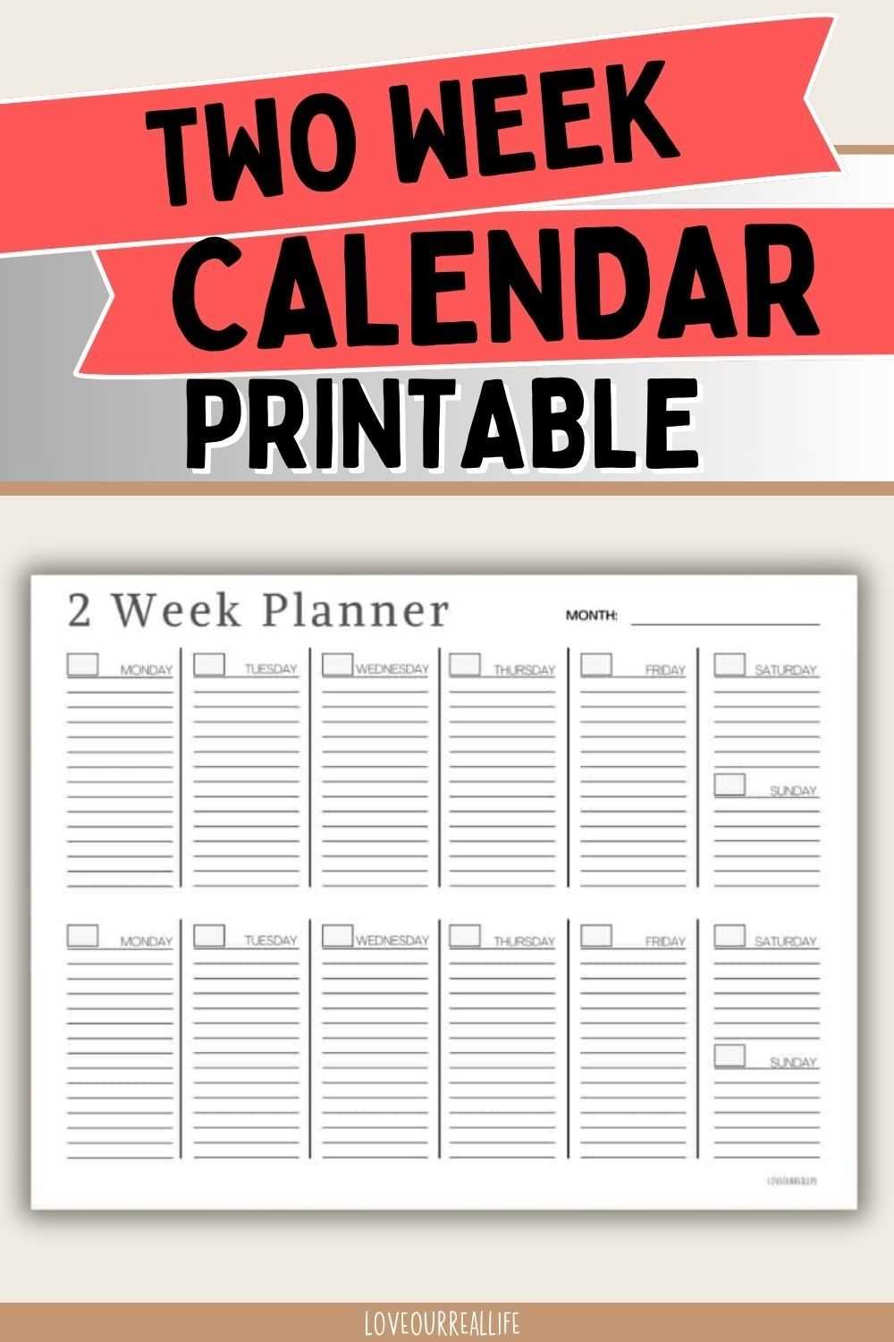 printable two week calendar template