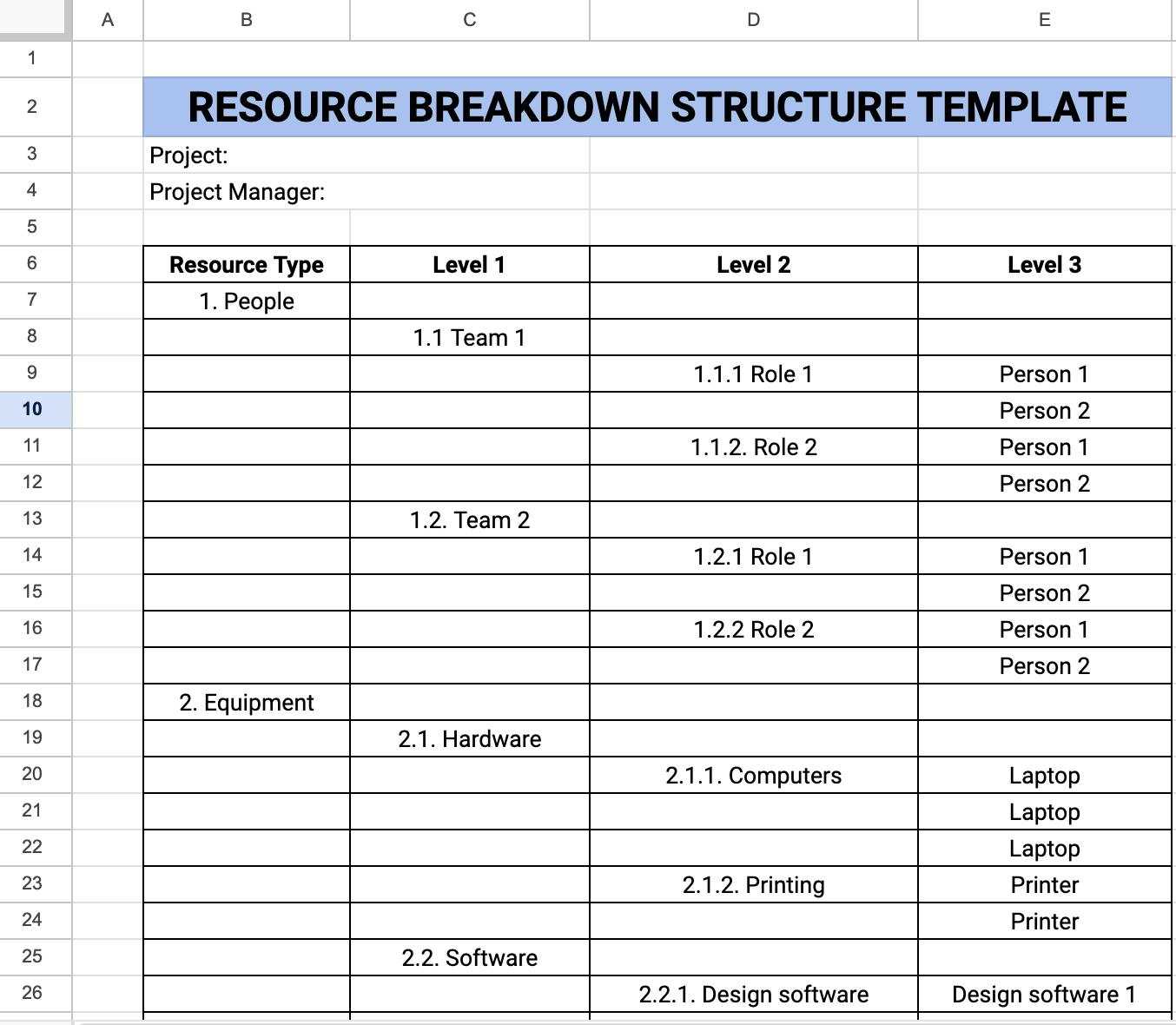 project resource calendar template