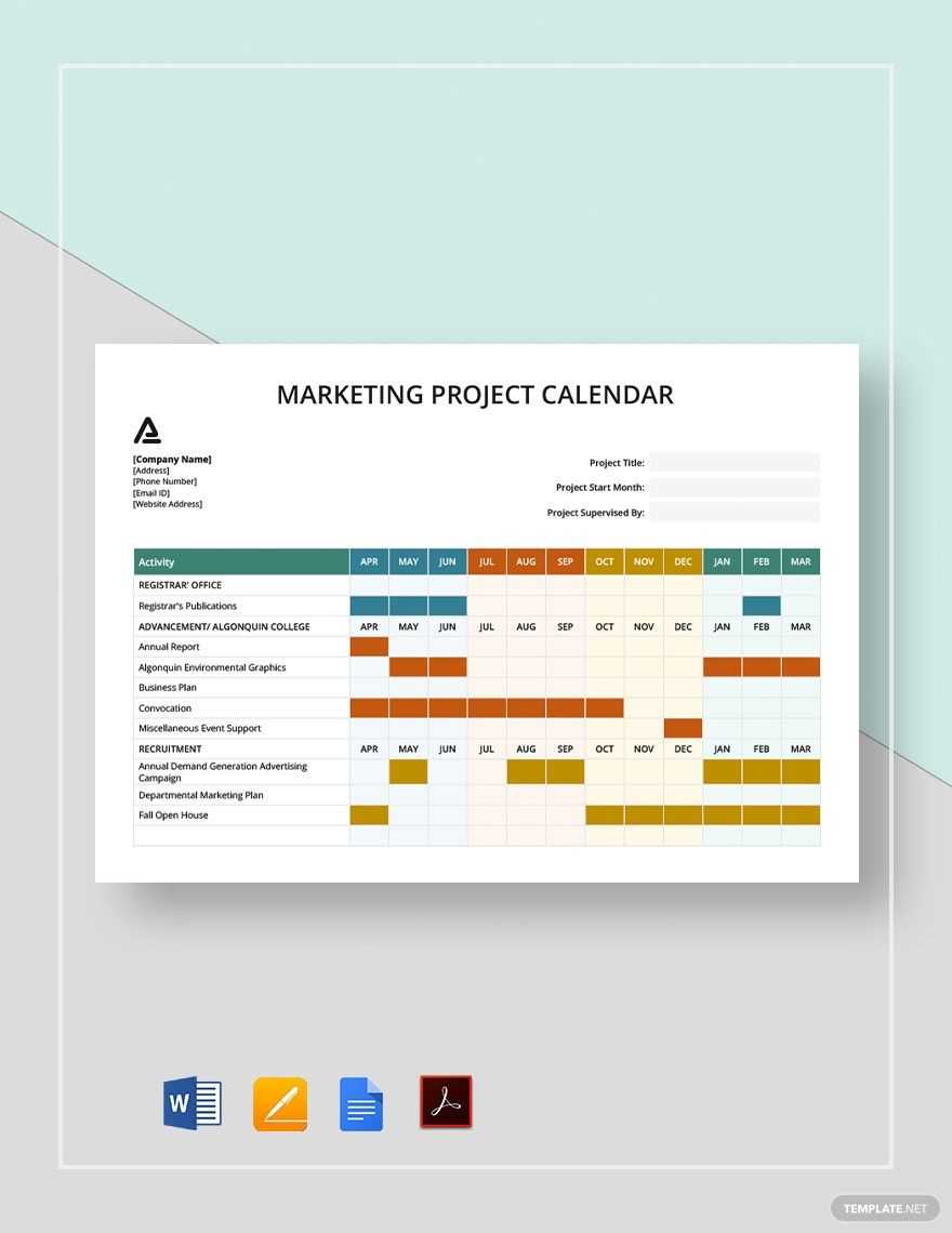 project schedule calendar template