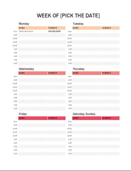 publisher weekly calendar template