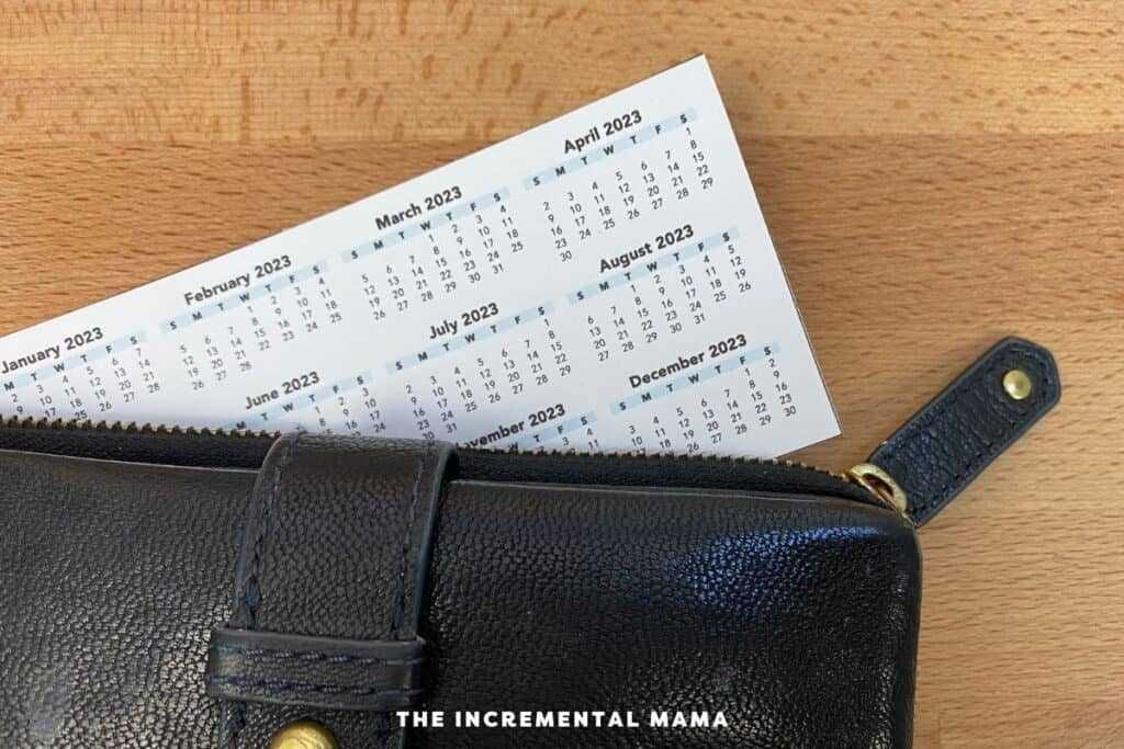 purse calendar template