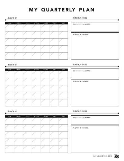 quarter calendar template