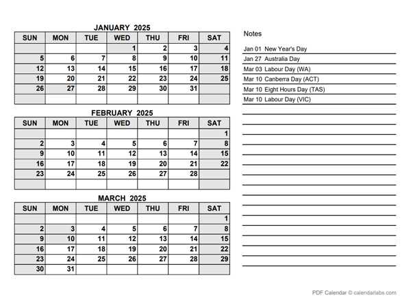 quarterly calendar template 2025