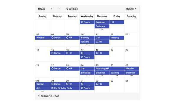 react calendar template