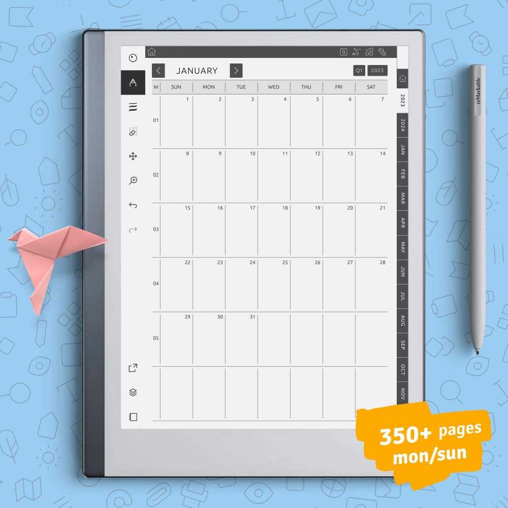 remarkable 2 calendar template free