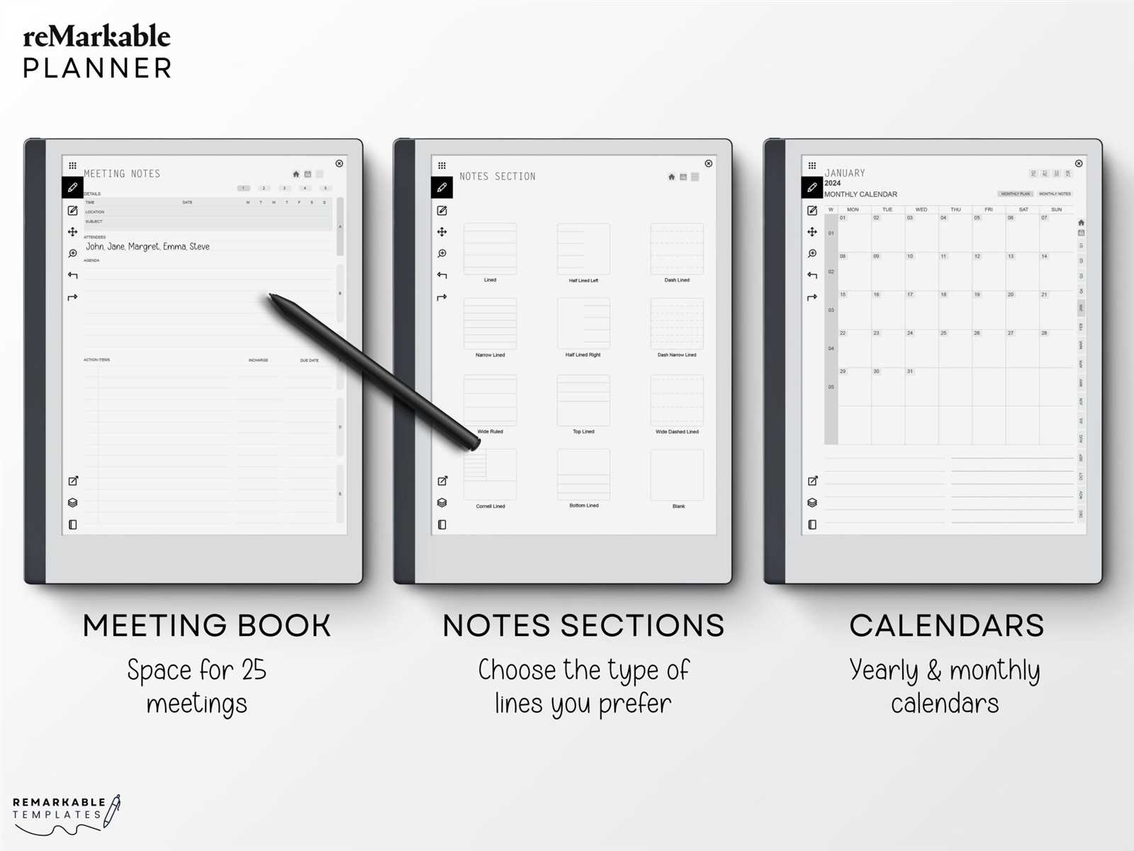 remarkable 2 calendar template