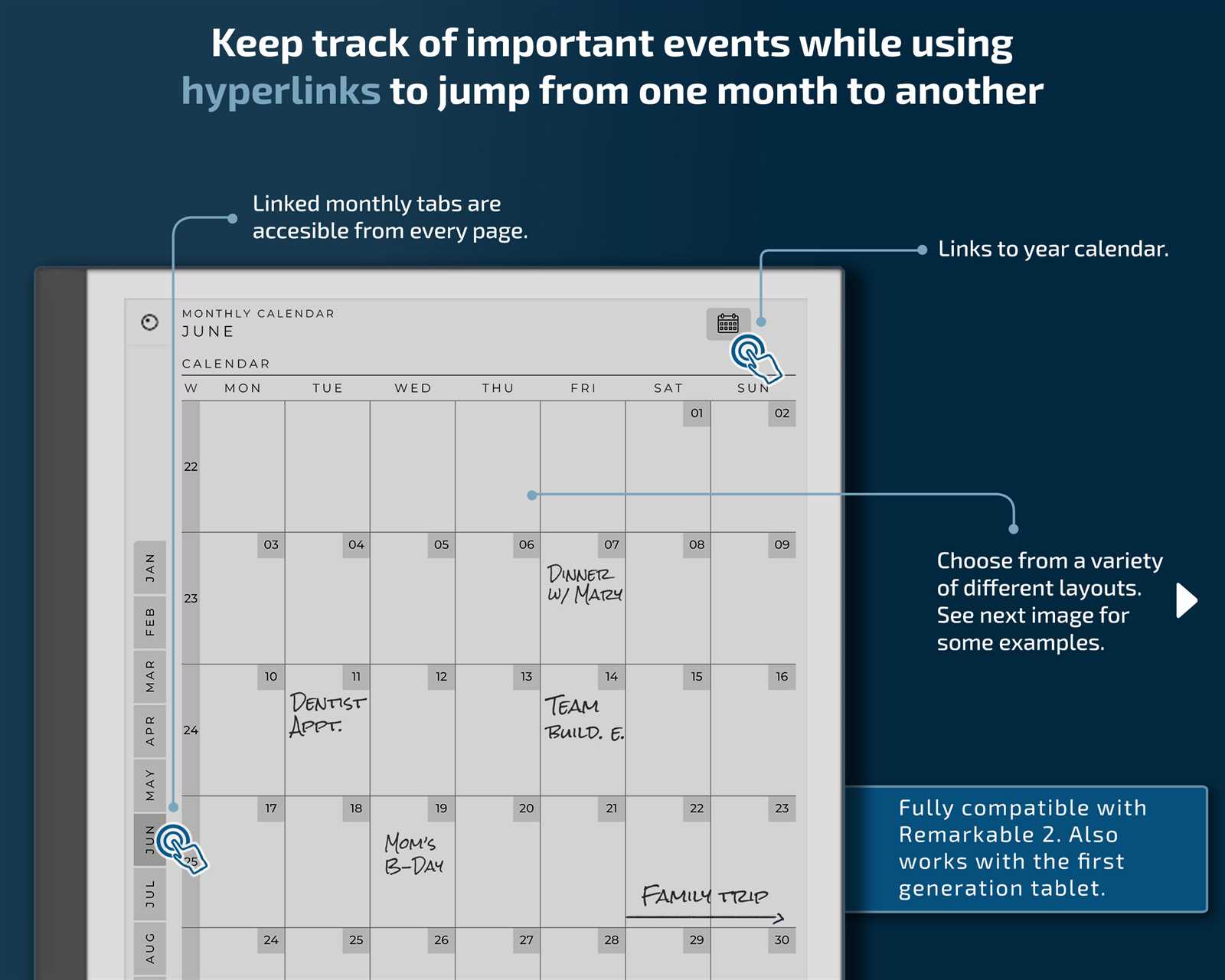 remarkable 2 monthly calendar template