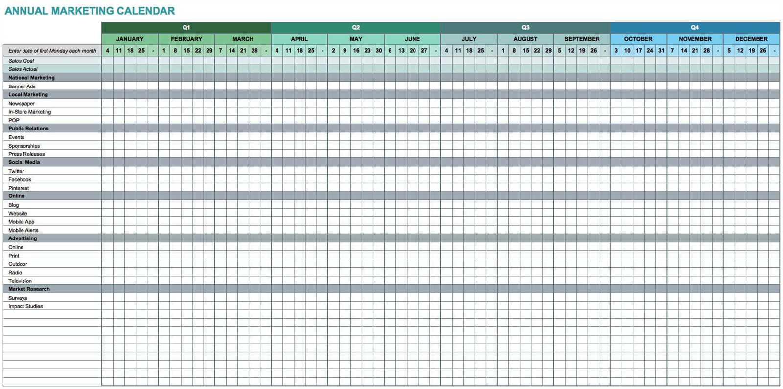 research calendar template