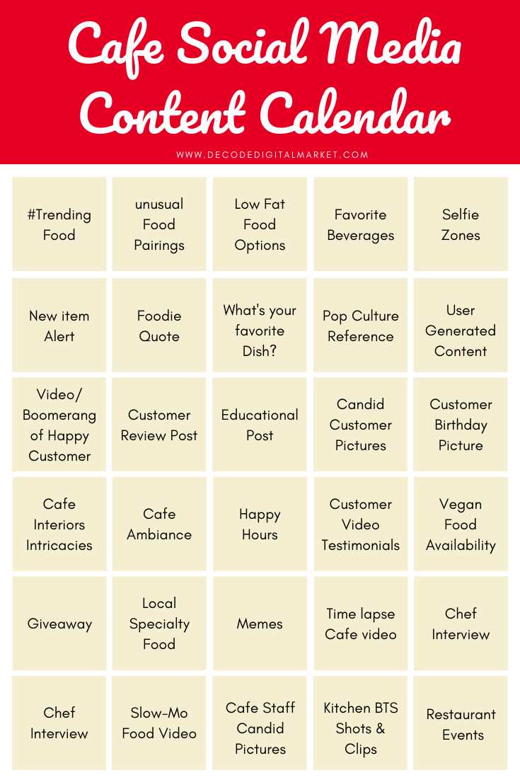 restaurant marketing calendar template