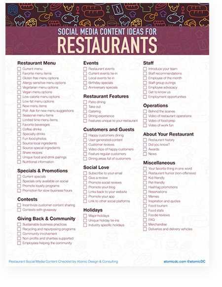 restaurant social media calendar template