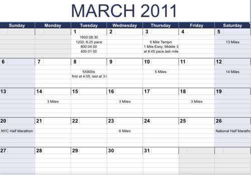 running training calendar template