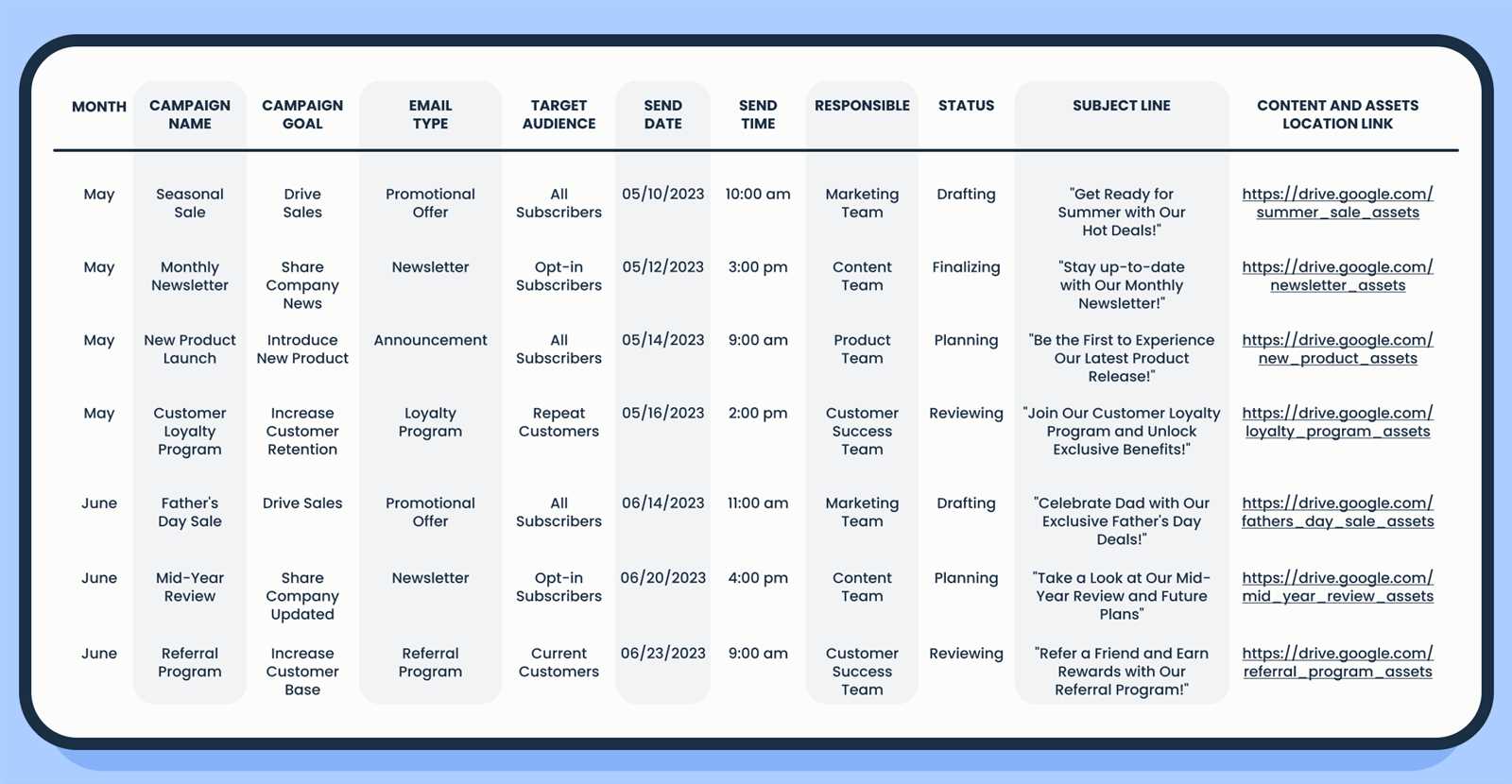 sample marketing calendar template