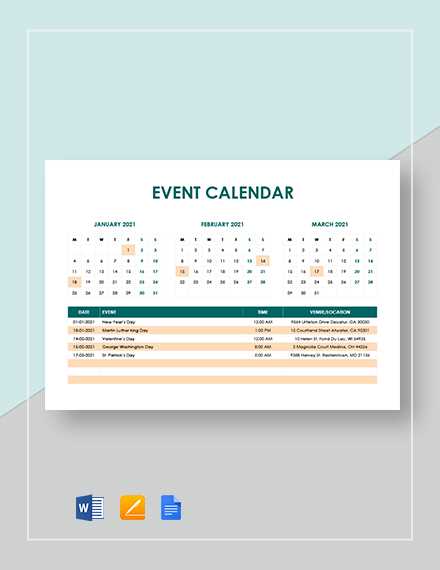 sample of calendar of events templates