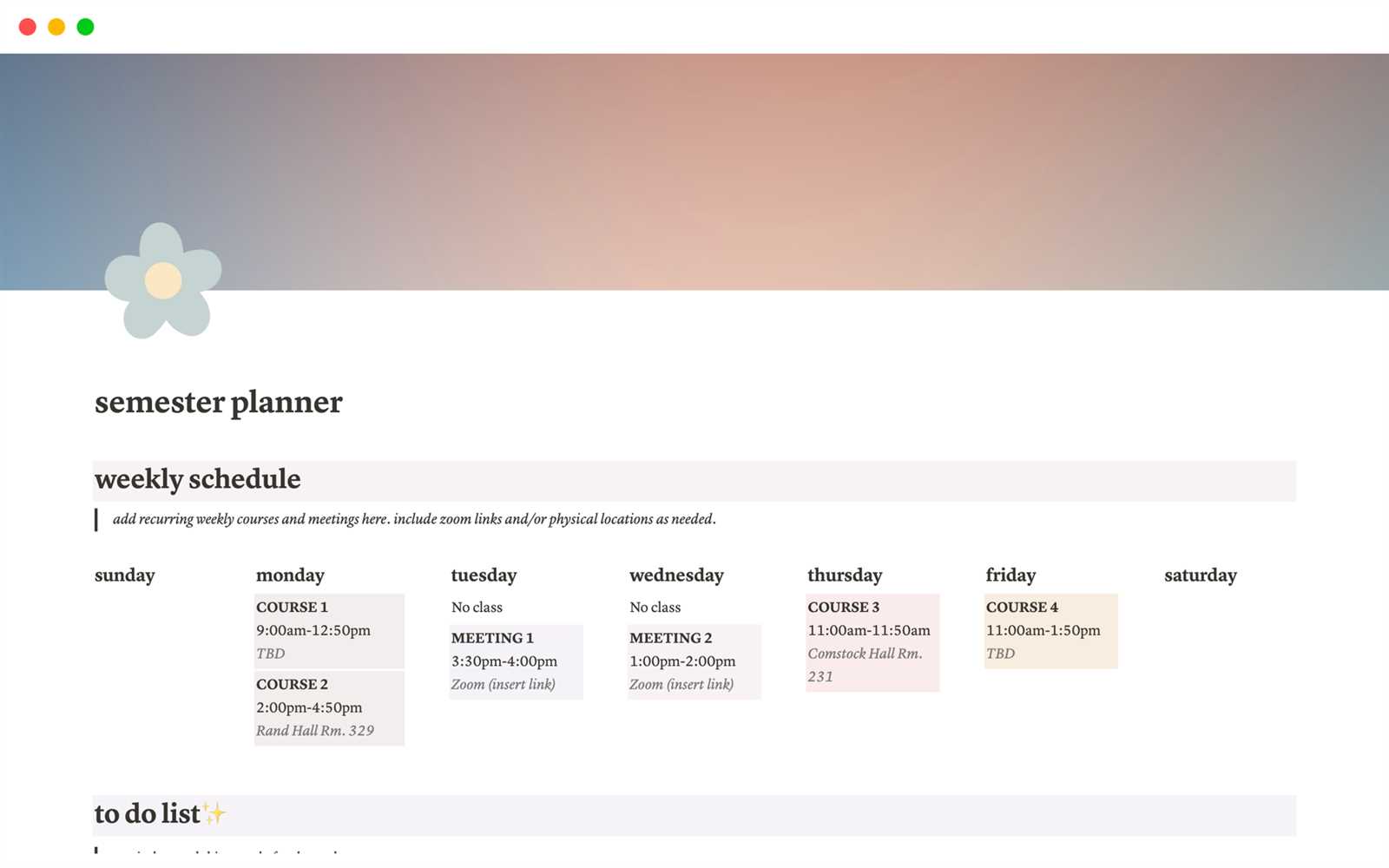 semester at a glance calendar template