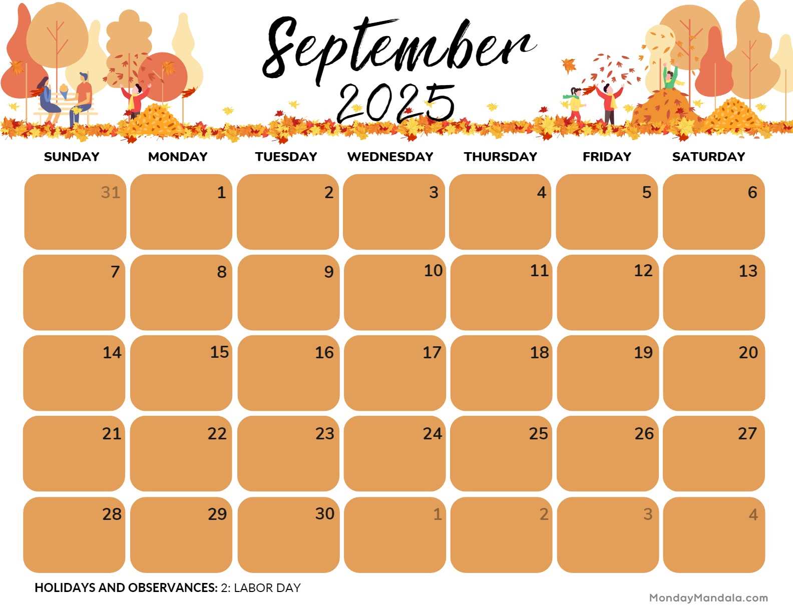 september 2025 calendar template free