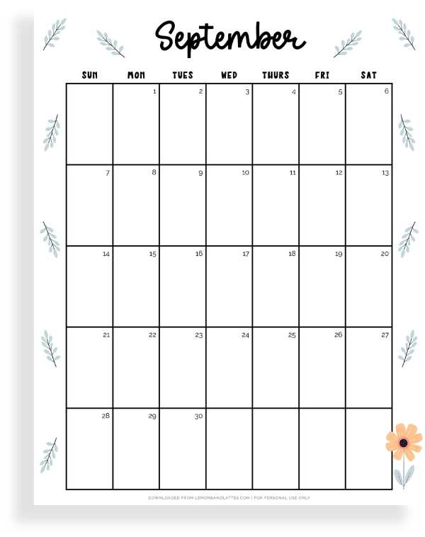 september 2026 calendar template free