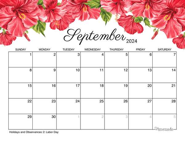 september monthly calendar template