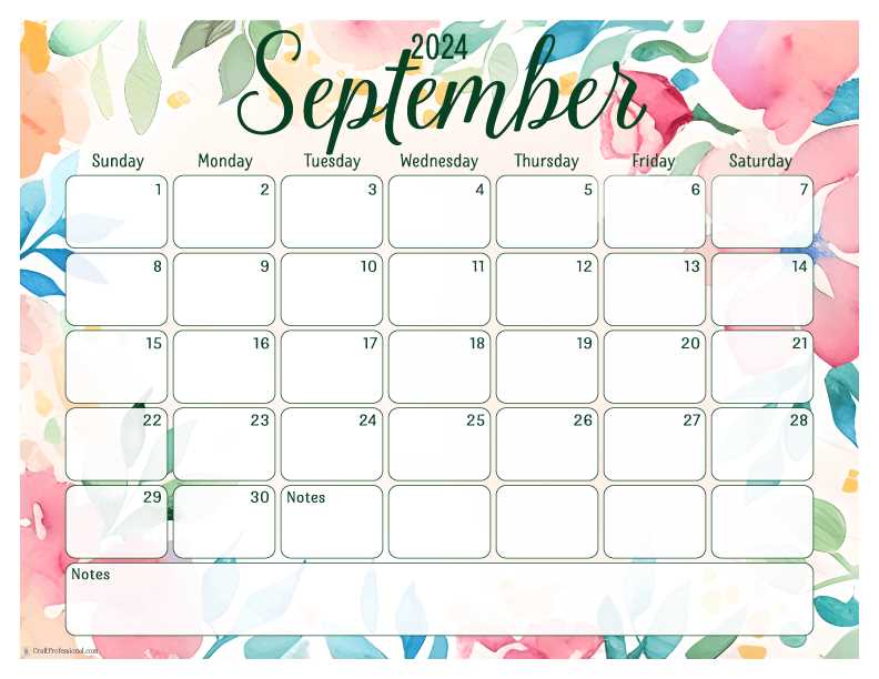 september monthly calendar template