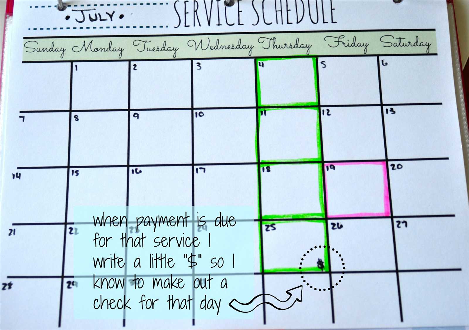 service calendar template