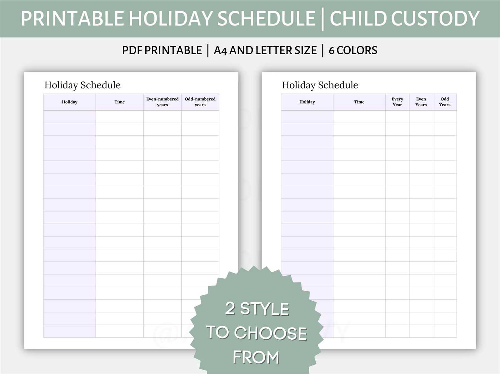 shared custody calendar template