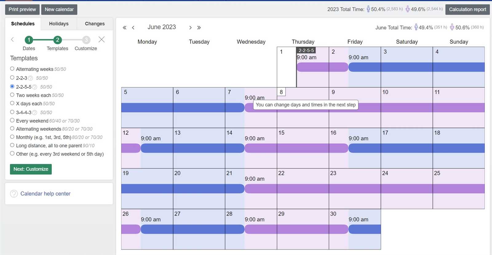 shared custody calendar template