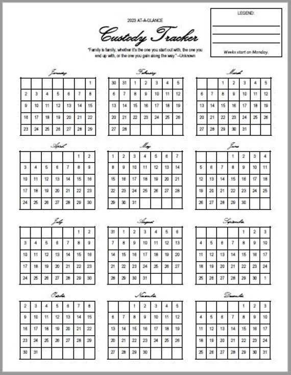 shared custody calendar template