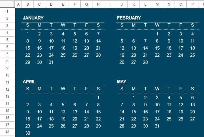 sheet calendar template