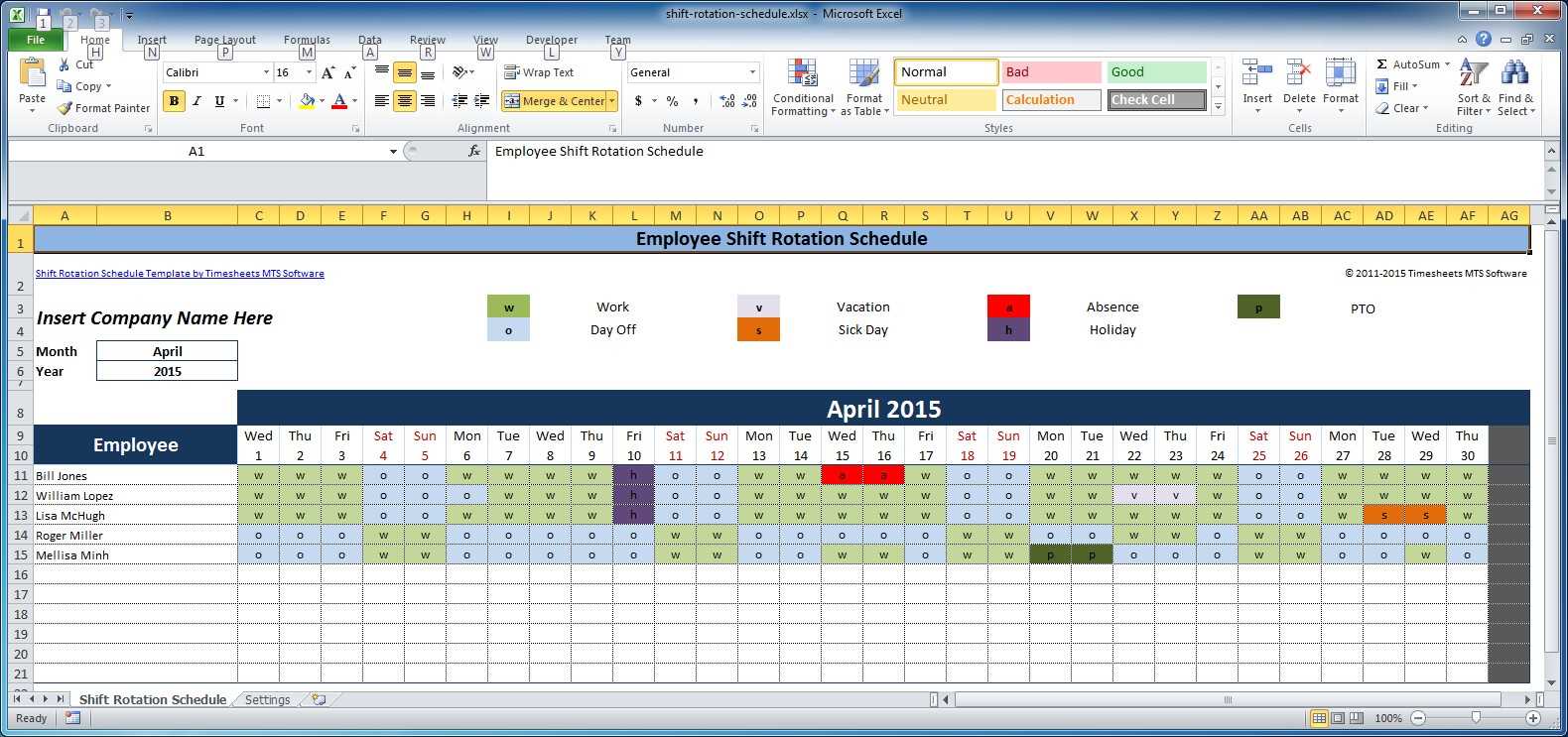 shift schedule calendar template