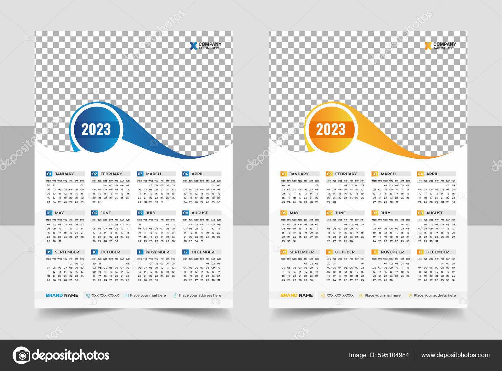 single page calendar template with photo