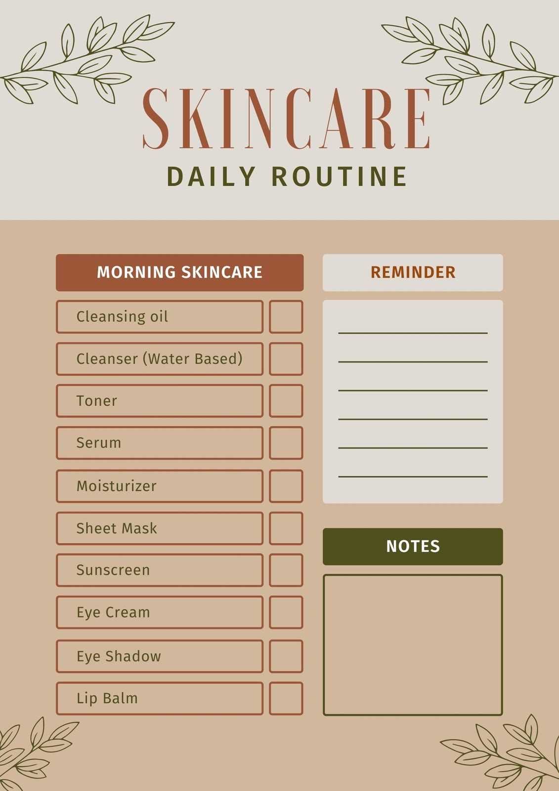 skincare calendar template