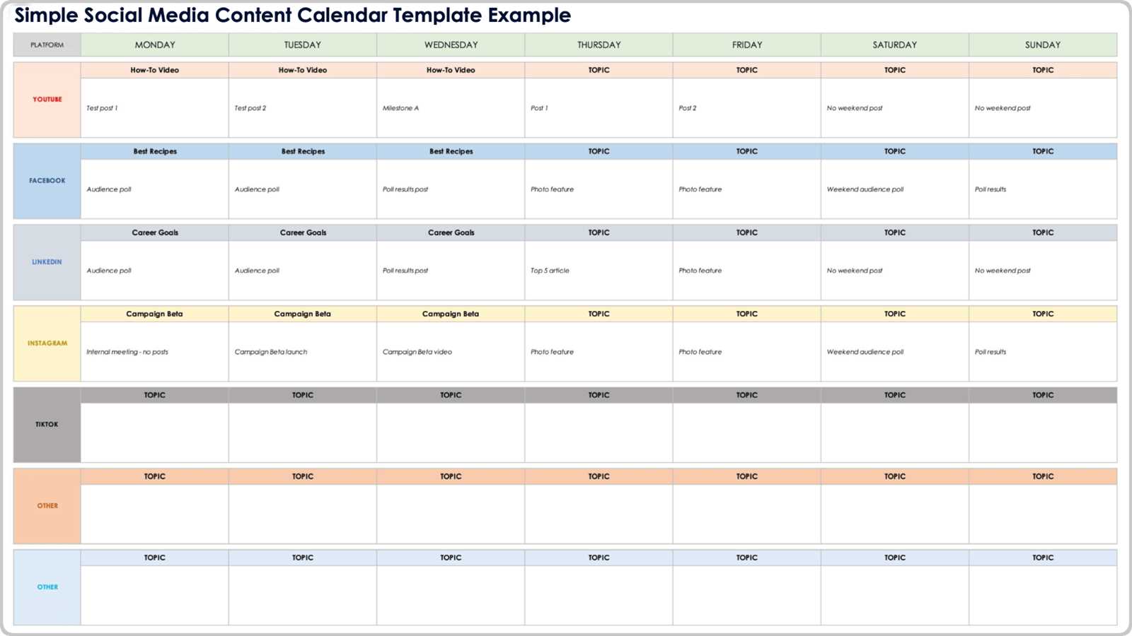 social media calendar template for small business