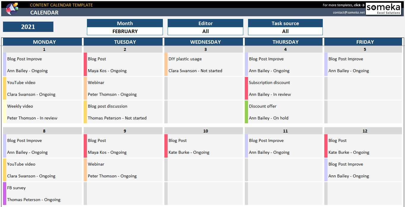 social media content calendar free template