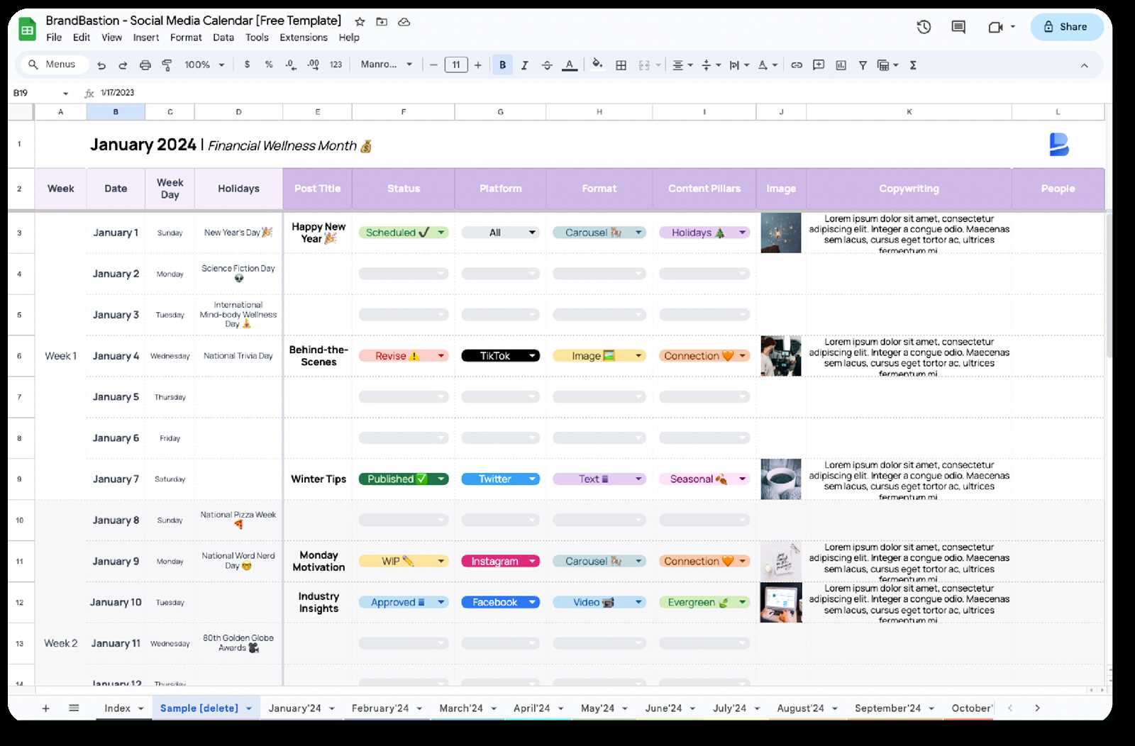 social media content calendar template 2025