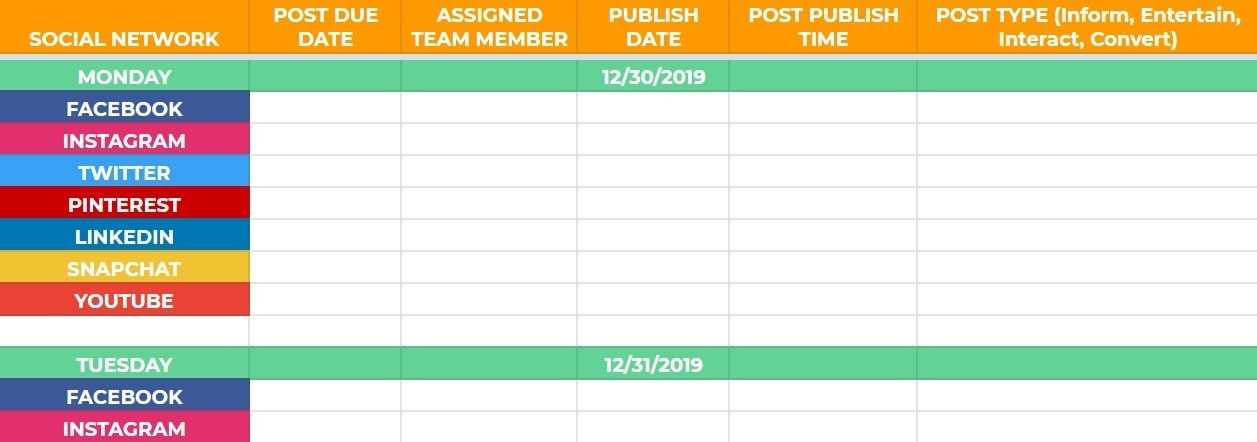 social media content calendar templates