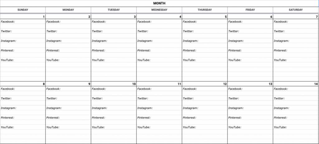 social media monthly content calendar template