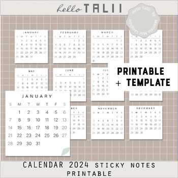 sticky note calendar template