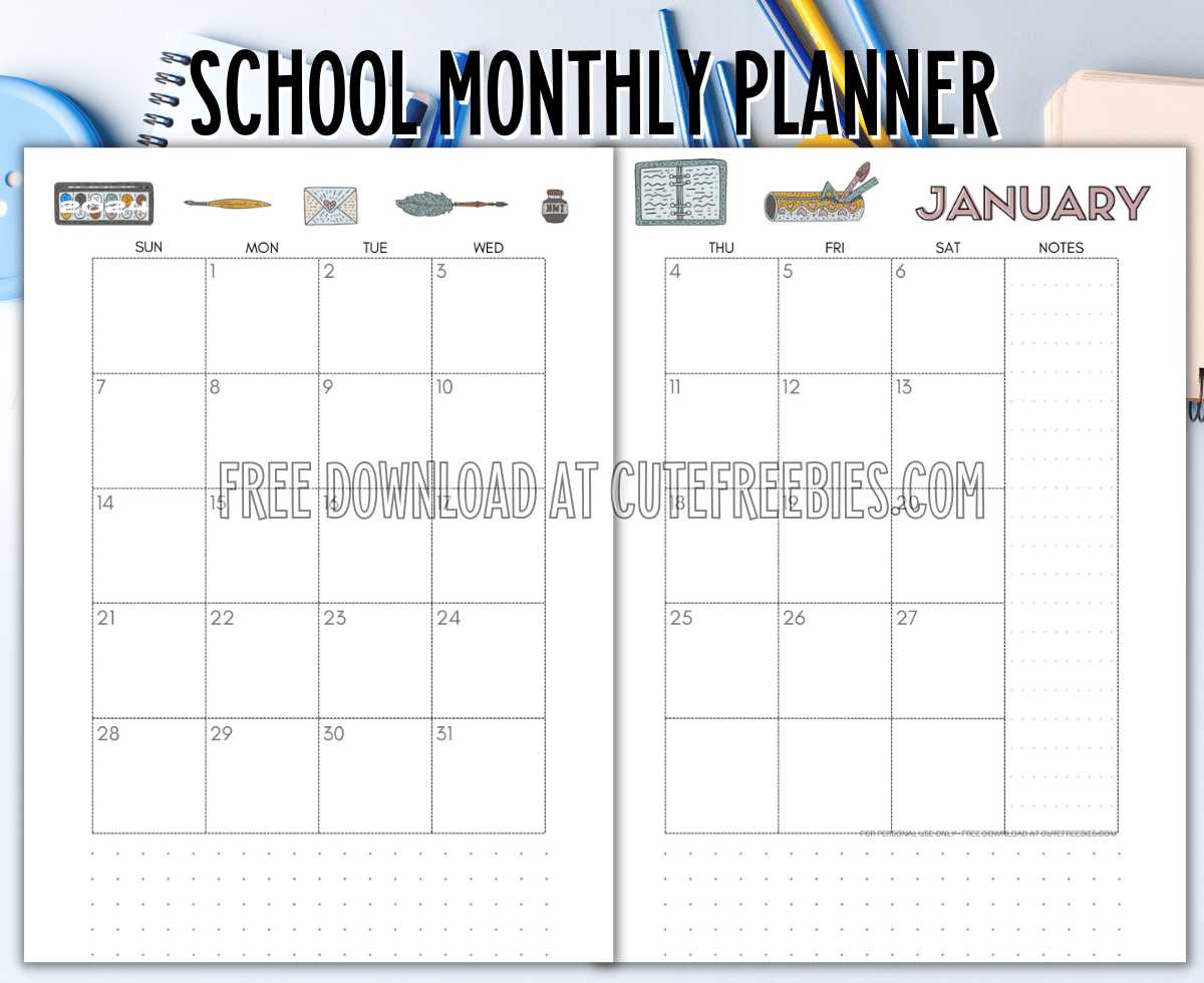 student calendar planner template