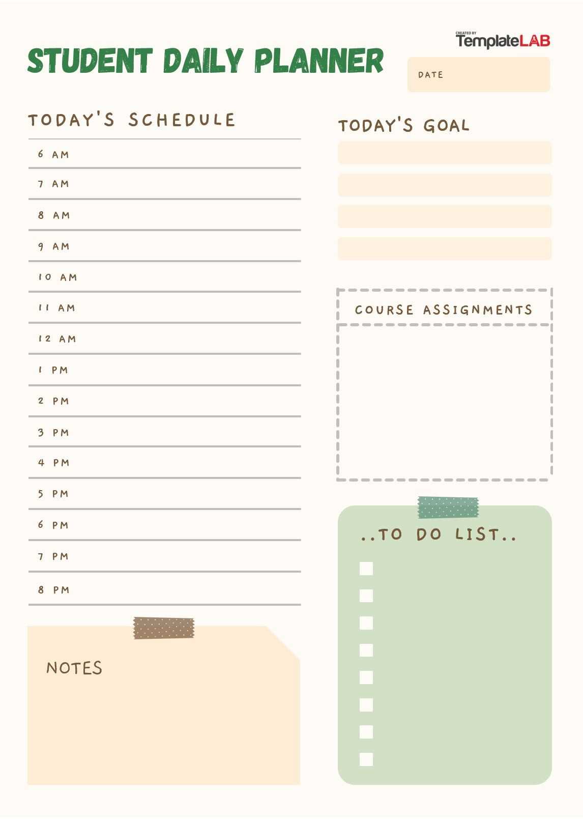 student calendar planner template