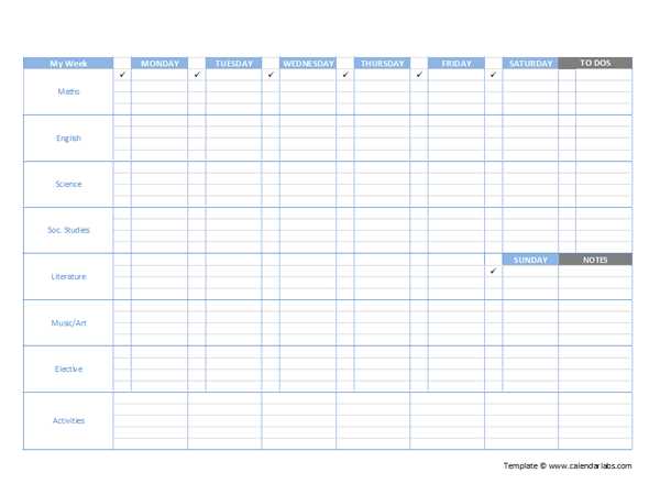 student calendar template