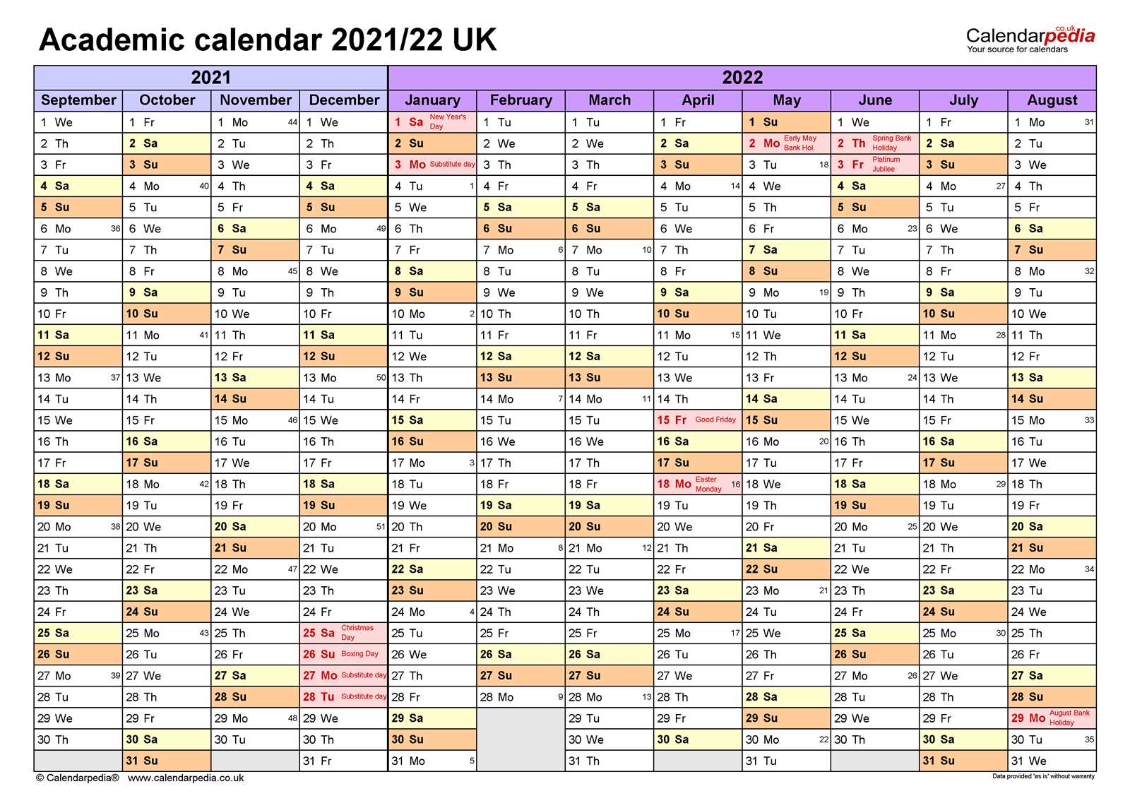 student calendar template