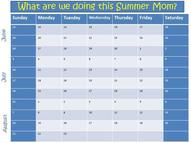 summer schedule calendar template