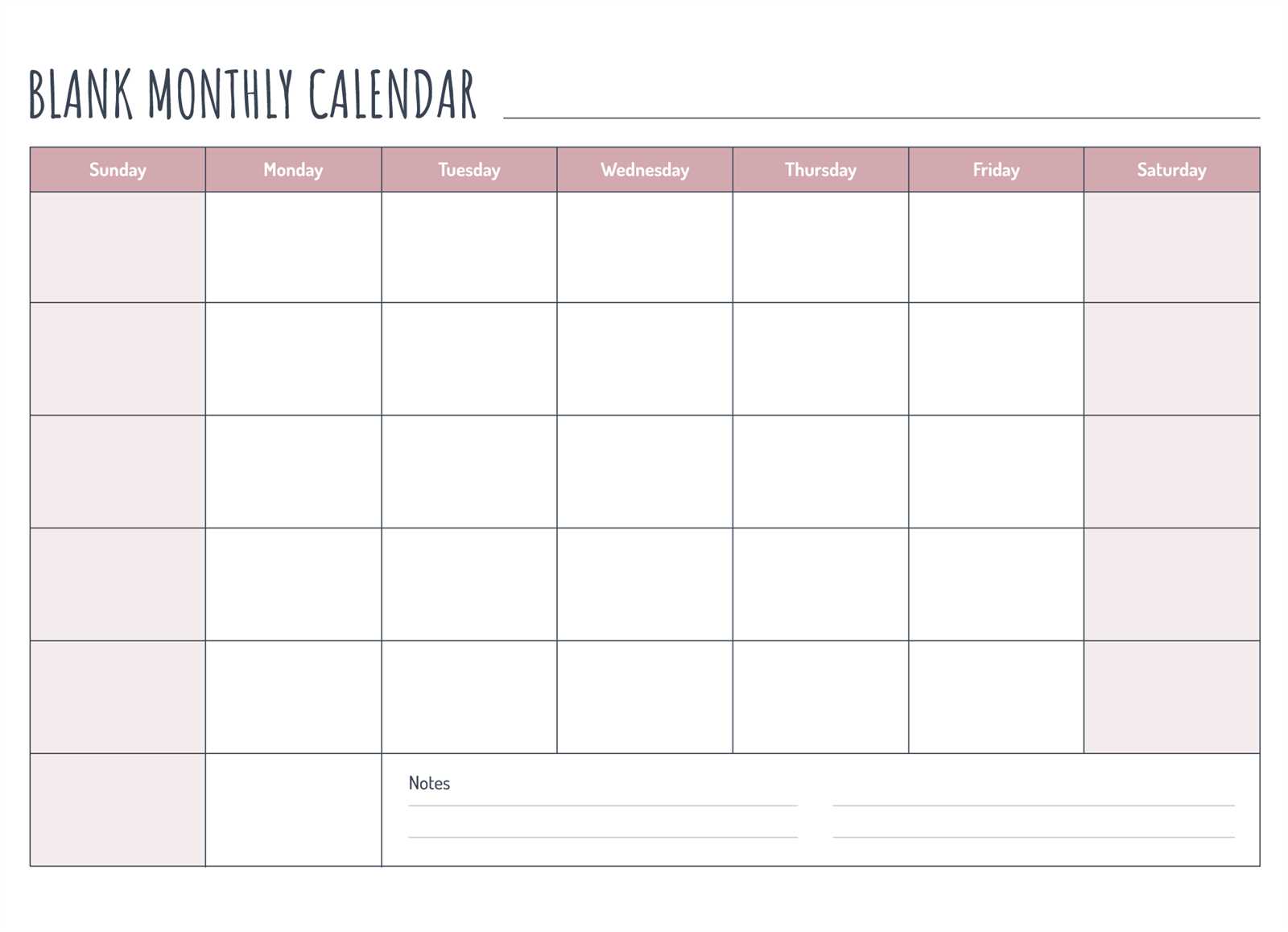 template for a calendar month