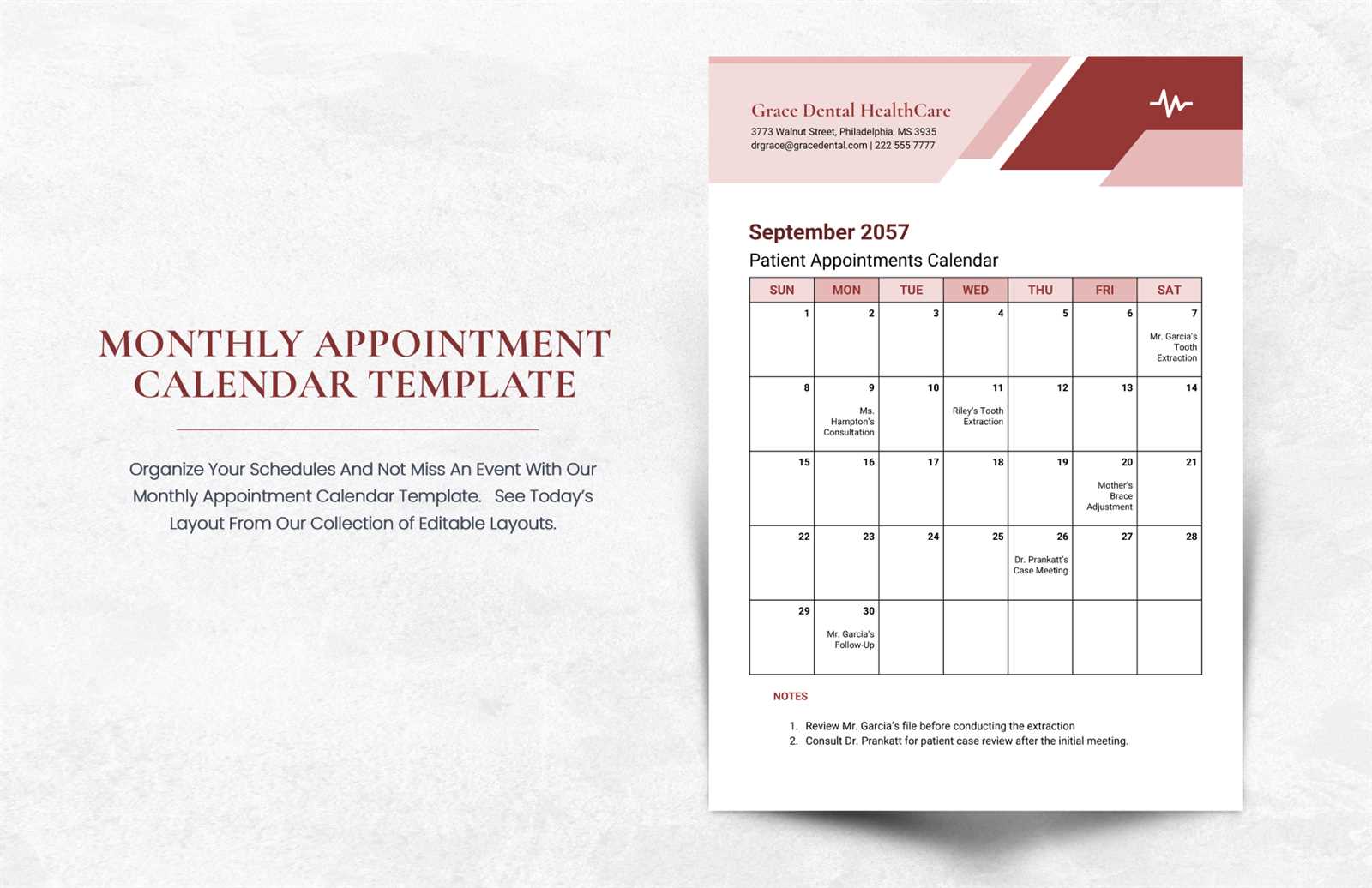 template for appointment calendar