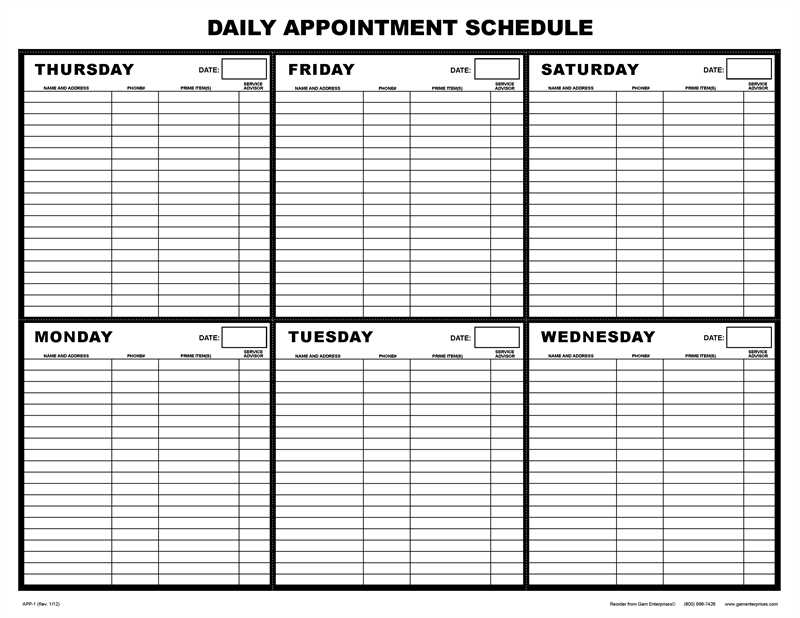 template for appointment calendar