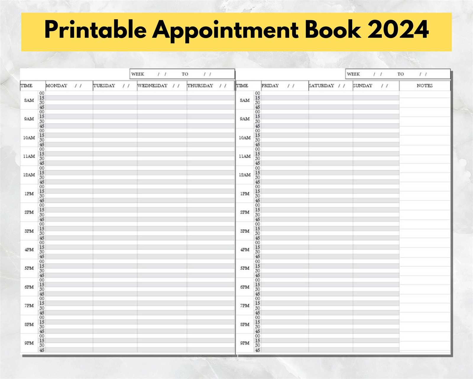 template for appointment calendar