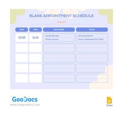 template for appointment calendar